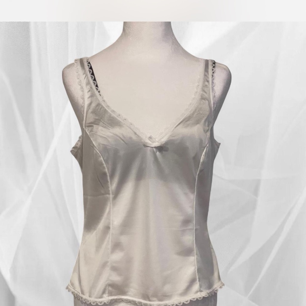 Elegant Vintage white lace trimmed Satin Camisole